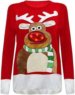 ZEE FASHION Frauen Jumper Langen Ärmeln Weihnachtsbaum Led Licht Xmas Neuheit von ZEE FASHION