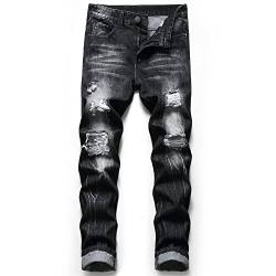 ZEESEN Herren Ripped Jeans Regular Fit Straight Leg Distressed Denim Hose, Black9208, 54 von ZEESEN