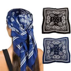 ZEFAN Bandanas, 2 Stück Paisley Kopftuch, Vintage Nickitücher, 70 x 70 cm Satin Bandana Kopftuch, Unisex Bandanas für Herren und Damen von ZEFAN