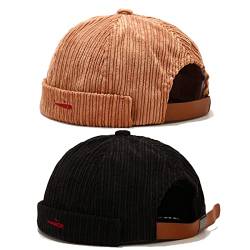 Zegoo Herren Damen Fisch-Stickerei Cord ohne Krempe Matrosenmütze Rollkragen Retro Beanie Mütze - - Einheitsgröße von ZEGOO