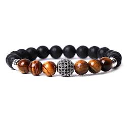 ZEN LIFE® Naturstein Armband, 8mm, Tiegerauge, Lavastein, Tolles Geschenk, Markenqualität Berlin (Tiegerauge, Lavastein, Silberlook) von ZEN LIFE