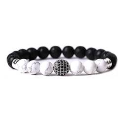 ZEN LIFE® Naturstein Armband, 8mm, Tiegerauge, Lavastein, Tolles Geschenk, Markenqualität Berlin (White Howlite, Lavastein, Silberlook) von ZEN LIFE