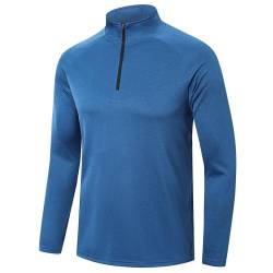 ZENGVEE 1/4 Half Zip Langarmshirts Für Herren Funktionsshirt Herren Langarm Stehkragen Laufshirt Langarm Atmungsaktiv Sportshirt Langarm Longsleeve Sport Gym Running Trainingsshirt(CW-DE1611-Blue-S von ZENGVEE