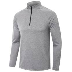 ZENGVEE 1/4 Half Zip Langarmshirts Für Herren Funktionsshirt Herren Langarm Stehkragen Laufshirt Langarm Atmungsaktiv Sportshirt Langarm Longsleeve Sport Gym Running Trainingsshirt(CW-DE1611-Gray-M von ZENGVEE