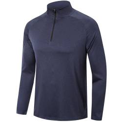 ZENGVEE 1/4 Half Zip Langarmshirts Für Herren Funktionsshirt Herren Langarm Stehkragen Laufshirt Langarm Atmungsaktiv Sportshirt Langarm Longsleeve Sport Gym Running Trainingsshirt(CW-DE1611-Navy-M von ZENGVEE