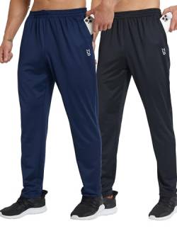 ZENGVEE 2 Pack Jogginghose Herren Lang Sporthose Atmungsaktiv Casual Freizeithose Fitness Slim Fit Jogger Männer Trainingshose mit Reißverschlusstaschen（0605-Black Navy-M） von ZENGVEE