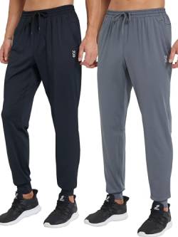 ZENGVEE 2er Pack Jogginghose Herren Sporthose Lang Trainingshose Herren Graue Track Pants Atmungsaktiv Trocknend Laufhose mit Tasche fur Gym Outdoor Sport Fitness(0608-Black Gray-L) von ZENGVEE