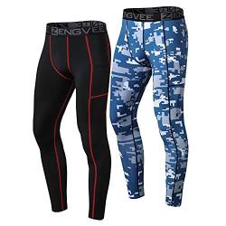 ZENGVEE 2er Pack Kompressionshose Herren Lang Sport Leggings Herren Schnelltrocknende Funktionsunterhose Herren Lang Atmungsaktiv Männer Leggings（1818） Black Camo Blue-XL von ZENGVEE