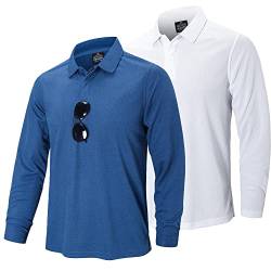 ZENGVEE 2er Pack Poloshirt Herren Langarm Golf Tshirts Atmungsaktive Poloshirts Sport Outdoor Tennis Poloshirt Casual T-Shirt Slim Fit mit Brillenhalter Knopfleiste(0615-White Navy-2XL) von ZENGVEE