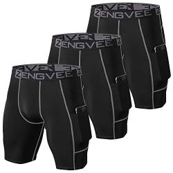 ZENGVEE 3er Pack Herren Kompressionsshorts Laufhose Herren Kurz Schnelltrocknendes Leggings Kurz mit Seitentaschen Tights Sport Unterwäsche Herren(Black Grey-2XL) von ZENGVEE