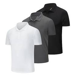 ZENGVEE 3er Pack Poloshirt Herren Kurzarm Golf Polo T Shirt Männer Atmungsaktives Schnelltrocknend Tshirt Men Casual Sport Schnell Trocknendes Outdoor Collared Hemd Sommer(1223-Black Gray White-S) von ZENGVEE