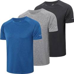 ZENGVEE 3er Pack Sport Tshirts Herren Funktionsshirt Sport Shirt Männer Schnelltrocknend Atmungsaktiv Sportshirt Laufshirt Kurzarm Trainingsshirt(521-Black Gray Blue-M) von ZENGVEE