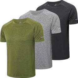 ZENGVEE 3er Pack Sport Tshirts Herren Funktionsshirt Sport Shirt Männer Schnelltrocknend Atmungsaktiv Sportshirt Laufshirt Kurzarm Trainingsshirt(521-Black Gray Green-3XL) von ZENGVEE