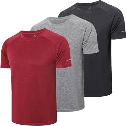 ZENGVEE 3er Pack Sport Tshirts Herren Funktionsshirt Sport Shirt Männer Schnelltrocknend Atmungsaktiv Sportshirt Laufshirt Kurzarm Trainingsshirt(521-Black Gray Red-3XL) von ZENGVEE