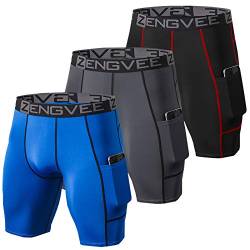 ZENGVEE 3er Pack Sport Unterhosen männer Laufhose Herren Kurz Schnelltrocknendes Kurze Hosen Herren Sport mit Seitentaschen Tights Sport Unterwäsche Herren(Gray Black Blue-S) von ZENGVEE