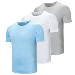 ZENGVEE 3er Pack UV Shirt Herren Rashguard UPF 50+ UV Schutz Shirt Schwimmshirt Herren Lässig Sonnenschutz Sport Tshirt Männer Atmungsaktiv für Outdoor Wasser Surfen Schwimmen (0818-Blue Gray White-S) von ZENGVEE