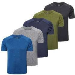 ZENGVEE 5er Pack Funktionsshirt Herren Sport Tshirts Sportshirt Herren Kurzarm Atmungsaktive Trainingsshirt Men Gym Shirt Laufshirt Männer Fitness T Shirt Herren Set（210Black Gray Green Navy Blue-S） von ZENGVEE