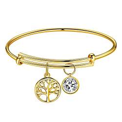 ZENI Lebensbaum Armband Gold AAAAA Zirkonia Anhänger Verstellbarer Armreif Geburtstag Valentinstag Muttertags Geschenk für Damen, mit Schmuck Schatulle von ZENI