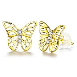 ZENI Ohrringe Silber 925 für Damen Mädchen Ohrstecker, Schmetterling Aus Vergoldetem 925 Sterling Silber Schmuck Geschenke, 18K Vergoldet(Gold) Orecchini von ZENI