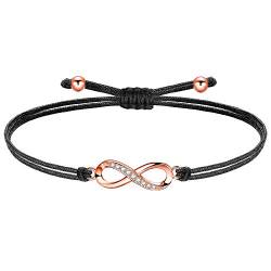 ZENI Unendlichkeitszeichen Armband Roségold für Junge Mädchen, Handgefertigtes Stoffarmband Schwarz Verstellbar für Damen, Geburtstagsschmuck Geschenke für Kinder von ZENI