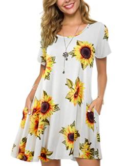 ZENNILO Damen Loose Fit Casual Swing T-Shirt Kleid mit Taschen, A-sunflower26 & kurz, Klein von ZENNILO