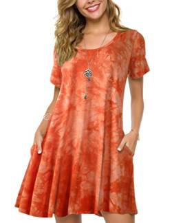 ZENNILO Lässiges T-Shirt-Kleid für Damen, fließend, schwingend, Tunika, Kleid, Taschen, B-Orange, XX-Large von ZENNILO