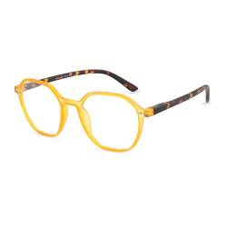 ZENOTTIC Blaue Licht Blockieren Brille Anti-Blue-Ray-Brille Ein Sechseckiger Rahmen Computerbrille Frauen/Männer 0.0(Gelb) von ZENOTTIC