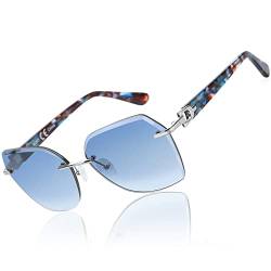 ZENOTTIC Randlose Sonnenbrille für Damen Groß Übergroße Geometrische Diamant Schneiden Verlaufsgläser UV-Schutz (Blau) von ZENOTTIC