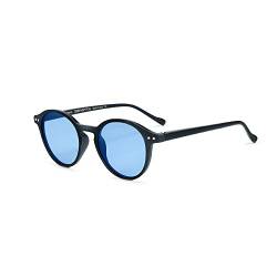 ZENOTTIC Sonnenbrille Polarisiert Rund Retro Klassisch UV 400 Schutz Vintage Rahmen für Herren Damen (MATT SCHWARZ + BLAU) von ZENOTTIC