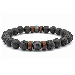 ZENSE - Verstellbares Armband für Männer mit glatten schwarzen Perlen aus Magma und Onyx ZB0342 von ZENSE