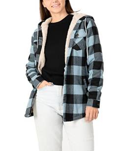 Damen Sherpa gefütterte karierte Flanelljacke Button Down Kapuze Flanell Hemd Jacke mit Eingriffstaschen (alle Sherpa-Futter), Buffalo Ice Blue, M von ZENTHACE