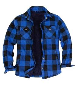 Flanellhemd Jacke für Männer Sherpa Fleece gefüttert Flanellhemden Leichtgewichtige Button Up Jacken Buffalo Plaid Blau M von ZENTHACE