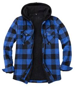 Herren Sherpa gefütterte Kapuzenjacke mit durchgehendem Reißverschluss Checkered Blau, XS von ZENTHACE