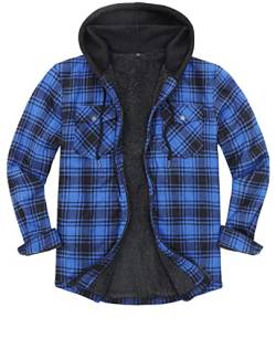 Herrenjacke mit Sherpa-Futter, durchgehender Reißverschluss, kariert Blau XL von ZENTHACE