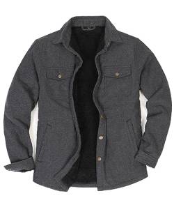 Mens Shacket Flanellhemd Jacke für Männer Sherpa Fleece gefüttert Plaid Shirts Langarm Snap Button Up Solid grau M von ZENTHACE