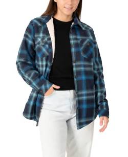 ZENTHACE Frauen Flanell Plaid Shacket Jacke Womens Sherpa Fleece gefüttert Flanell Jacke für Frauen Herbst Flanell Hemden Blau Navy L von ZENTHACE