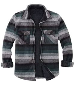 ZENTHACE Herren-Flanellhemdjacke mit Sherpa-Futter, Fleece, kariert, mit Sherpa-Fleece gefüttert, warm, Grün gestreift, Medium von ZENTHACE