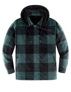 ZENTHACE Herren Sherpa Gefüttert Fleece Flanell Plaid Hemd Jacke mit Abnehmbarer Kapuze - Grün - Large von ZENTHACE