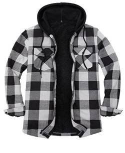 ZENTHACE Herren Sherpa gefütterte Kapuzenjacke mit durchgehendem Reißverschluss, Checkered Gery, X-Large von ZENTHACE