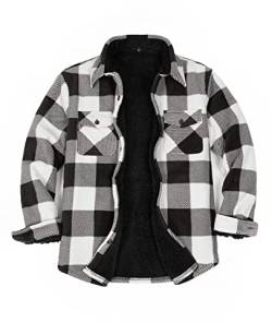 ZENTHACE Herren warm Sherpa gefüttert Fleece Plaid Flanell Shirt Jacke gemütlich Herbst Winter Flanell Jacke Mantel schwarz und weiß M von ZENTHACE