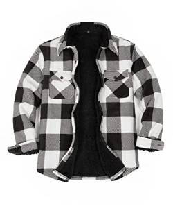 ZENTHACE Herren warm Sherpa gefüttert Fleece Plaid Flanell Shirt Jacke gemütlich Herbst Winter Flanell Jacke Mantel schwarz und weiß XL von ZENTHACE