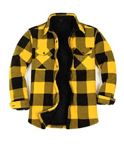 ZENTHACE Mens Shacket Flanell Jacke Sherpa Fleece gefüttert Plaid Flanell Shirt Jacken dick Outdoor-Arbeits-Shirts gelb und schwarz 3XL von ZENTHACE