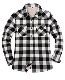 ZENTHACE Plaid Flanell Jacke Frauen Sherpa Fleece gefüttert Flanell Shirt Jacken Frauen Herbst FLannel Mantel Buffalo Schwarz Weiß M von ZENTHACE