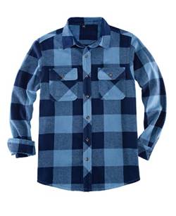 ZENTHACE Schwergewichtige gebürstete Flanellhemden für Herren, Buffalo Plaid Langarm-Flanellhemd,Blau XXL von ZENTHACE