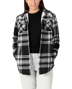 ZENTHACE Womens Plaid Flanell Jacke für Frauen Sherpa Fleece gefüttert Flanell Shirt Shacket Jacken Herbst Flanell Mantel schwarz weiß L von ZENTHACE