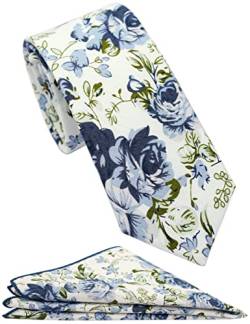 ZENXUS Herren-Krawatte mit Blumenmuster, 6,3 cm, handgefertigt, aus Baumwolle, cyan, Dünn von ZENXUS
