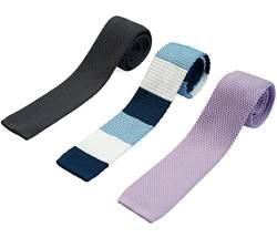 ZENXUS Strick-Krawatten für Herren, knitterfest, maschinenwaschbar, 6 cm, schmale Krawatten, flache Enden, 3 Stück, Set-19, Slim von ZENXUS