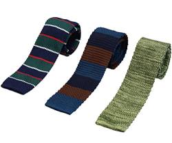 ZENXUS Strick-Krawatten für Herren, knitterfrei, maschinenwaschbar, 6 cm schmale Krawatten, flache Enden, 3er-Pack - Grau - Dünn von ZENXUS