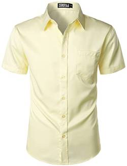 ZEROYAA Herren Casual Urban Stylish Slim Fit Kurzarm Knopfleiste Kleid Hemd mit Tasche - Elfenbein - Mittel von ZEROYAA
