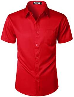 ZEROYAA Herren Casual Urban Stylish Slim Fit Kurzarm Knopfleiste Kleid Hemd mit Tasche - Rot - Groß von ZEROYAA